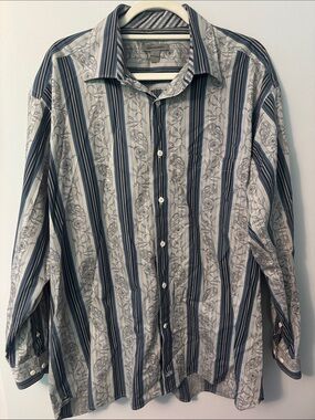 Striped Blue and White Long-Sleeve Dress Shirt